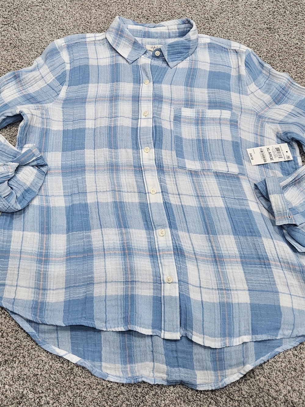 Style & Co. Light Blue and White Plaid Button-Down Shirt